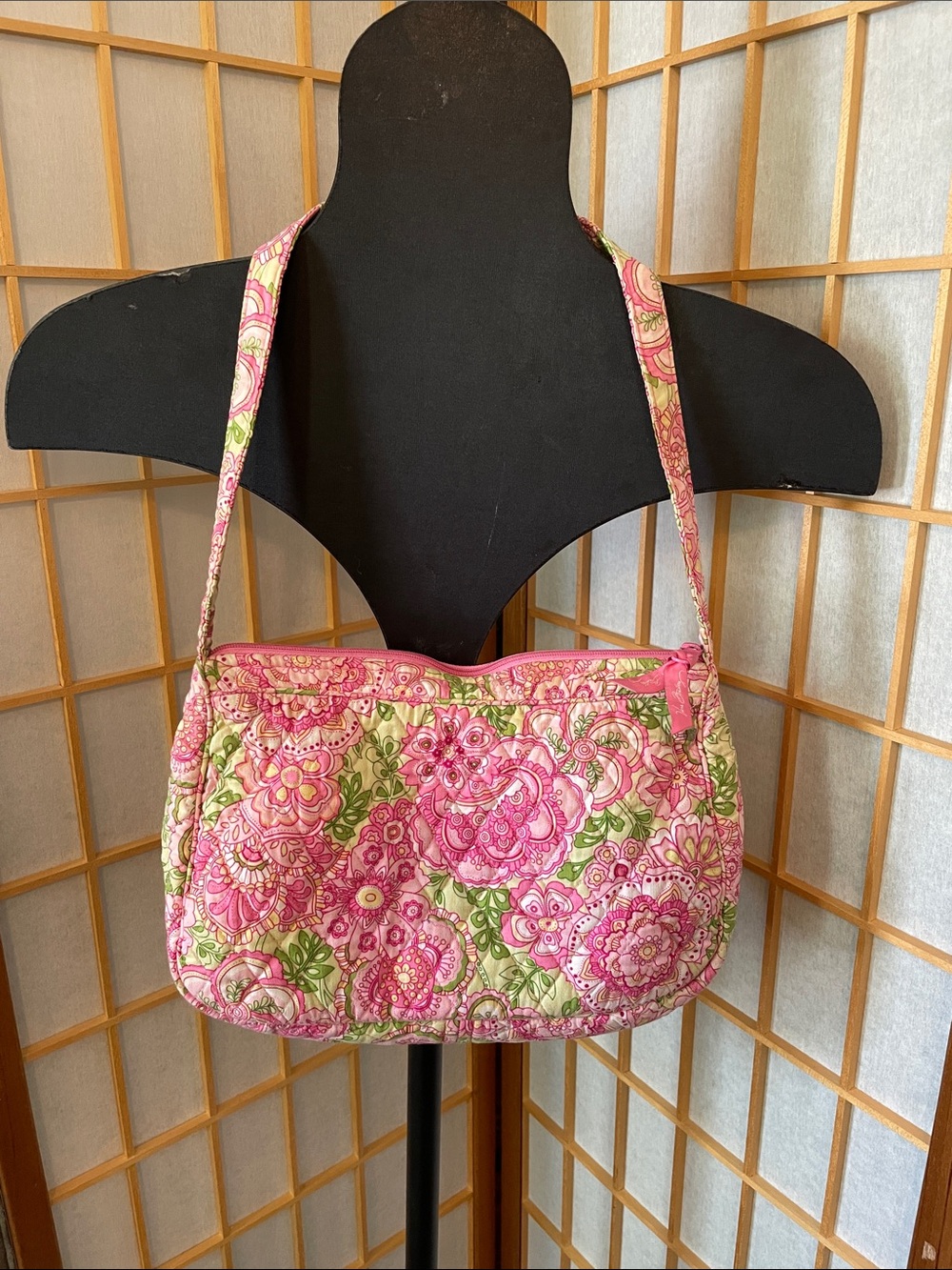 Retired Vera Bradley Lyndsey Petal Quilted Floral Shoulder Bag in Pink and Green